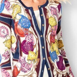 Talbots Petites Cotton Blend Printed Button Front Cardigan Size 1xl petite
